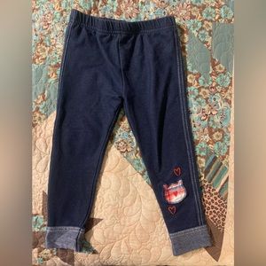 Girls Blue Jean Leggings With Cat